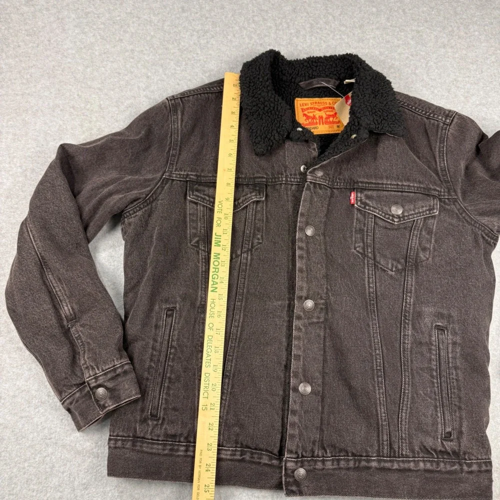 Levis Mens Sherpa Trucker Jacket Washed Black Denim Type III Coat 16365-0276 M